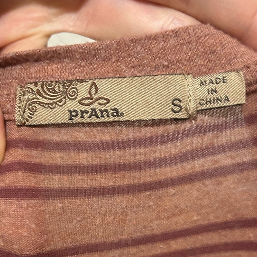 prAna Striped Modal Bodycon Midi Dress Rust Ruched Size Small Slow Fashion - Picture 2 of 4